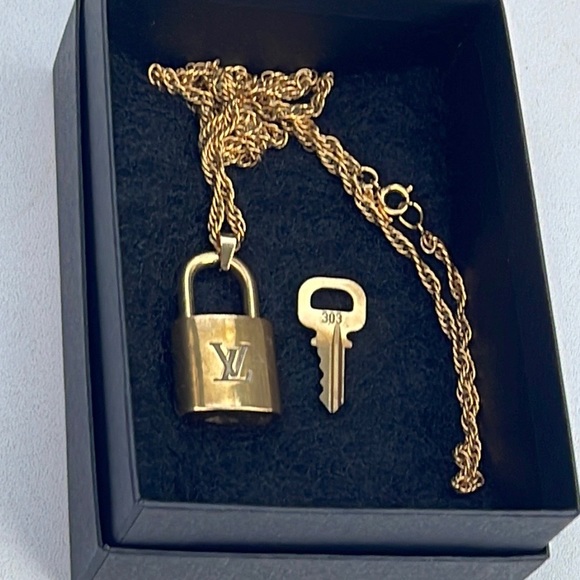 Authentic Louis Vuitton Lock & Key Necklace & Gold Tone Necklace - Picture 3 of 13